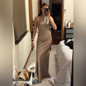 NWT Revelry Veronica Satin Bridesmaid Dress- Taupe (074)